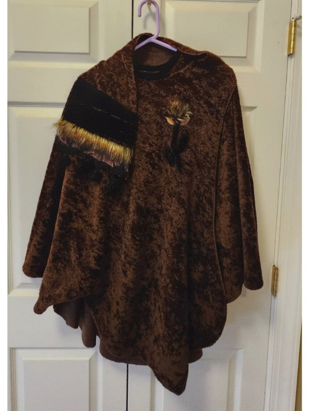 Women Lee Andersen Wrap Around Poncho Black Brown Dolman Sleeve Size O/S